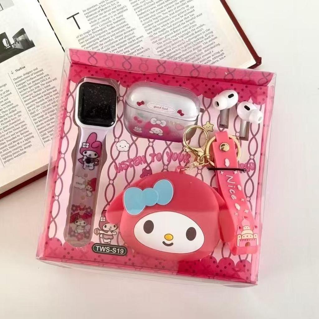 TWS-S19 Wireless Bluetooth Earphones & LED Watch Set with Cute Cartoon Storage Bag