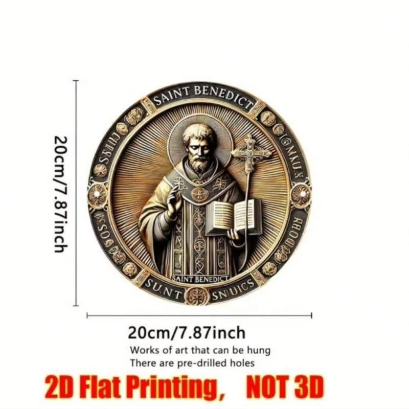 Vintage Saint Benedict Metal Wall Art Round Aluminum Sign Home Bar Office Decor