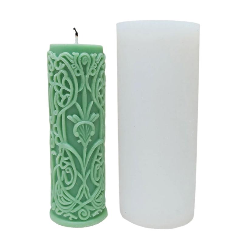Embossed Candle Molds for Making Candle Soap Christmas Present Room Decorations, Cylinder Carved Candle SIlicones Molds 1
