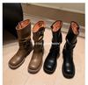 European & American Western Stacked Heel Mid-Calf Knight Boots for Women