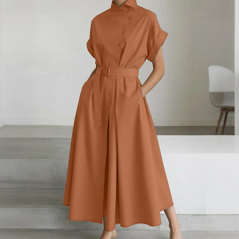ZANZEA Women Summer Round Neck Casual Short Sleeve Long Dress M