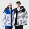Контрастная молодежная модная теплая куртка с принтом граффити с буквами 2025 зима новая пуховая куртка из белого утиного пуха с капюшоном трендовая хлопковая одежда