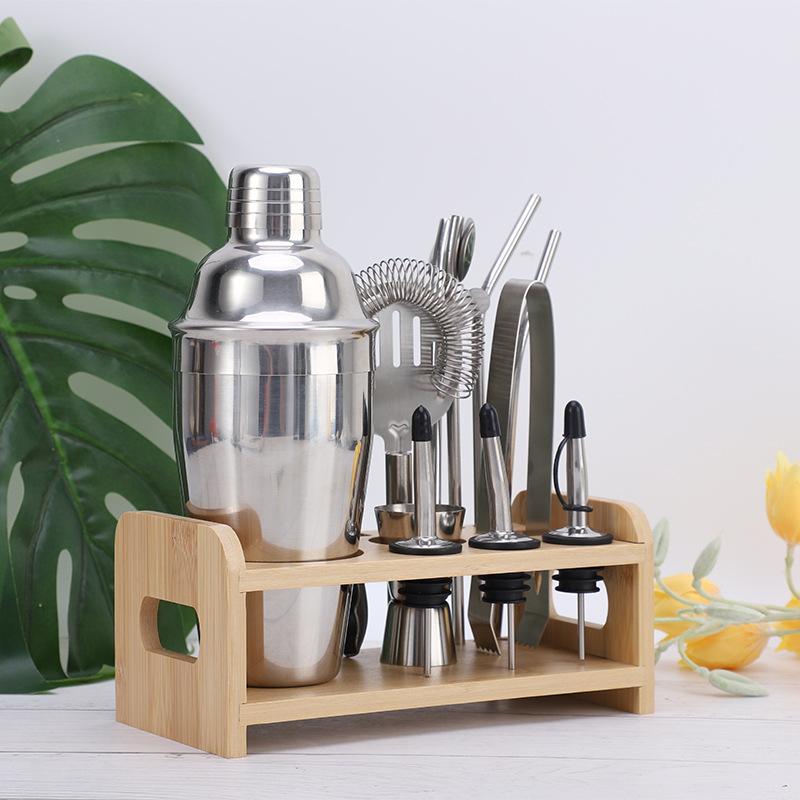 Wine Set Shaker Set 9-Piece Set 304 Stainless Steel Snow Cup Wooden Frame Base Bar Cocktail Shaker