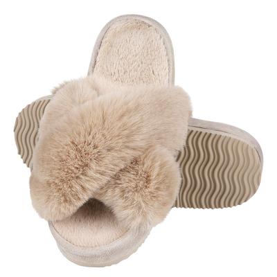 Mode Comwarm Damen Hausschuhe mit gekreuzten Bändern, flauschig, Modefell, dicke Sohle, Zehentrenner, Winter, flauschig, offene Zehen, Hausschuhe, Indoor-Schuhe