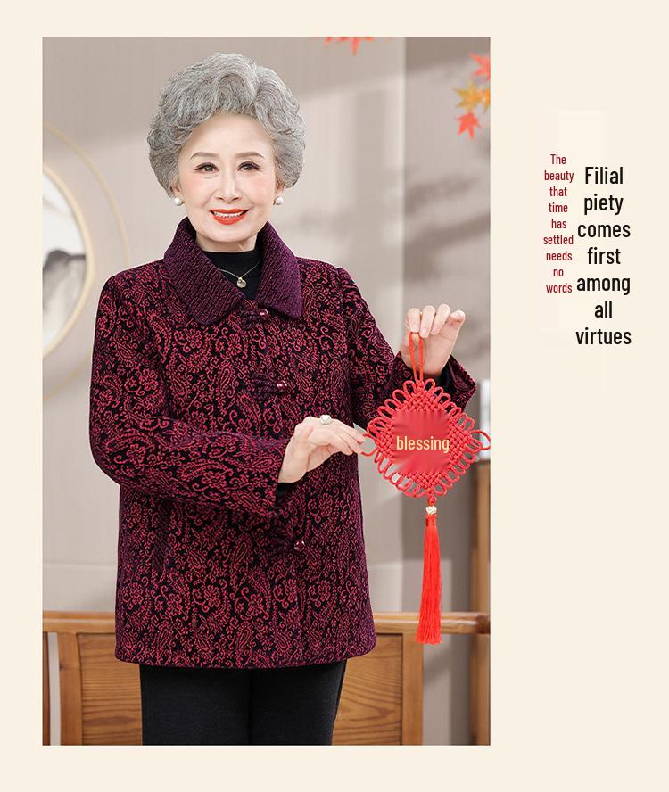 Grandma's Fashionable Lapel Top for Spring & Autumn