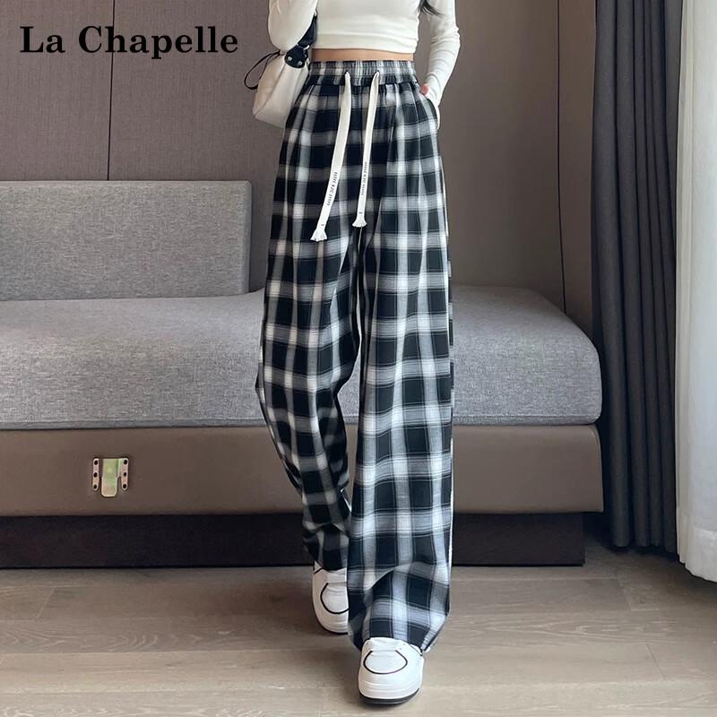 

La Chapelle Women s Plaid High-Waist Wide-Leg Trousers M