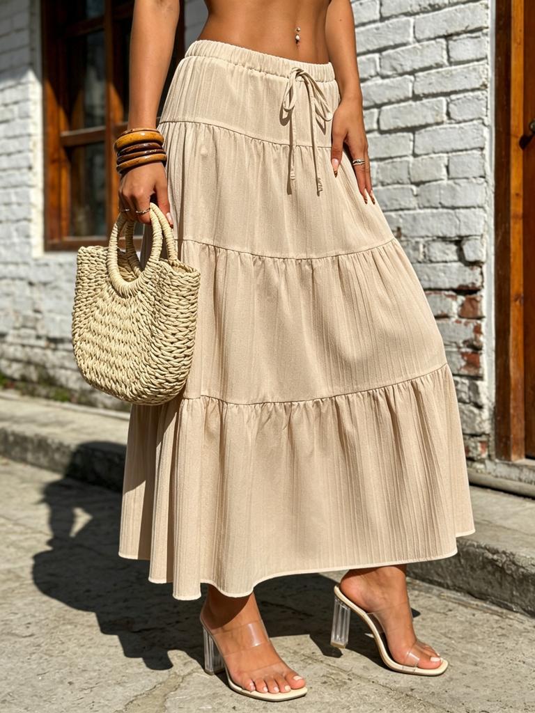 European and American new spring/summer women's skirts, tie-up patchwork large hem skirts, loose long skirts, plus-size women's clothing