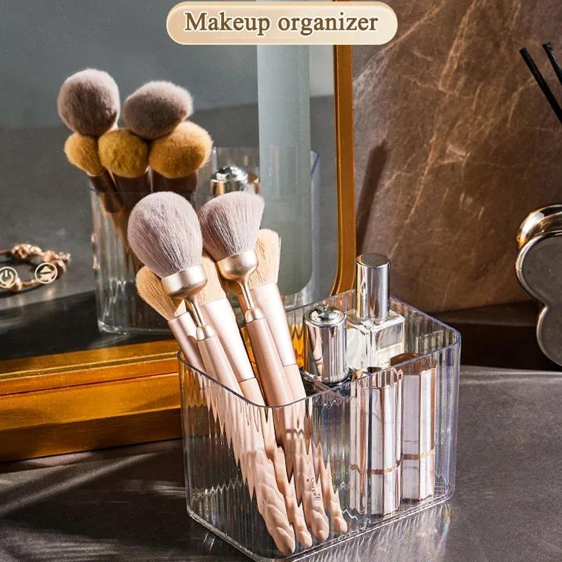 Akryl Bomullspinne Oppbevaringsboks Skrivebord Støvtett Gjennomsiktig Sminkefjerner Leppestift Kosmetikk Oppbevaringsholder Organisering