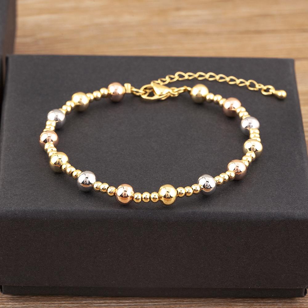 

Nidin High Quality Simple Style Smooth Round Beads Charm Hand Bracelets 3 Colors For Female Copper Jewelry Wholesale Accessories