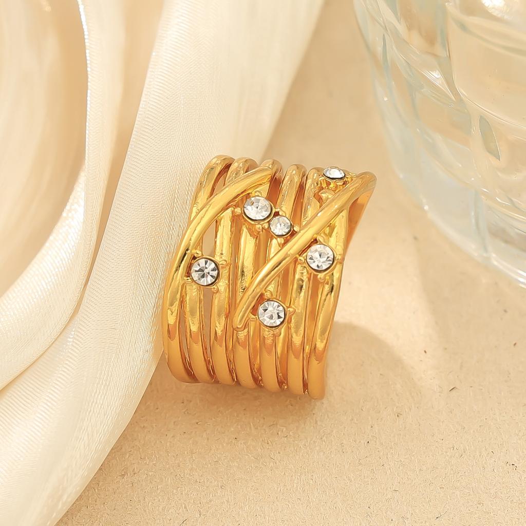 Corrugated design personalized winding minimalist ring opening versatile zircon exquisite ring