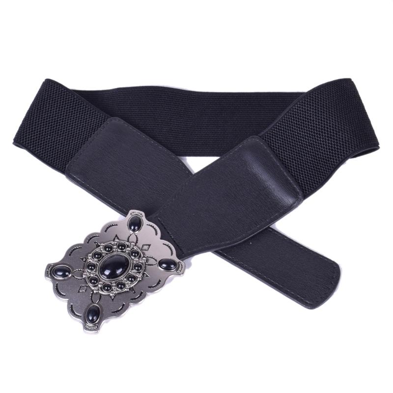 PU Waist Cincher Elegant Wide Chain for Dress Elastic PU Waistband Trendy Underbust Waist Chain Wide Belt