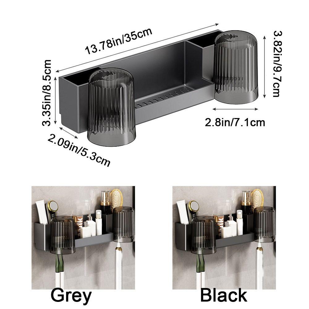 Plastic Toothbrush Holder Wall Mounted Space Saving Toothbrush Storage Rack with Cups Large Capacity Mouthwash Cup Holder