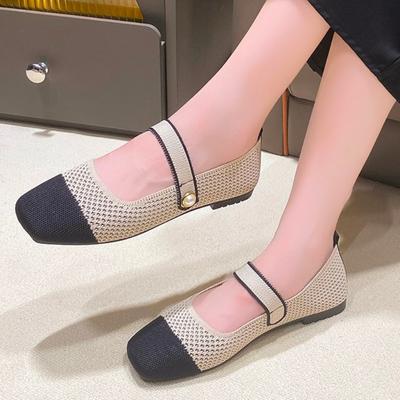 Shoes for Women  Fashion Spring Concise Women Flats Mixed Colors Square Toe Net Cloth Elastic Band Shallow Mouth Shoes Women