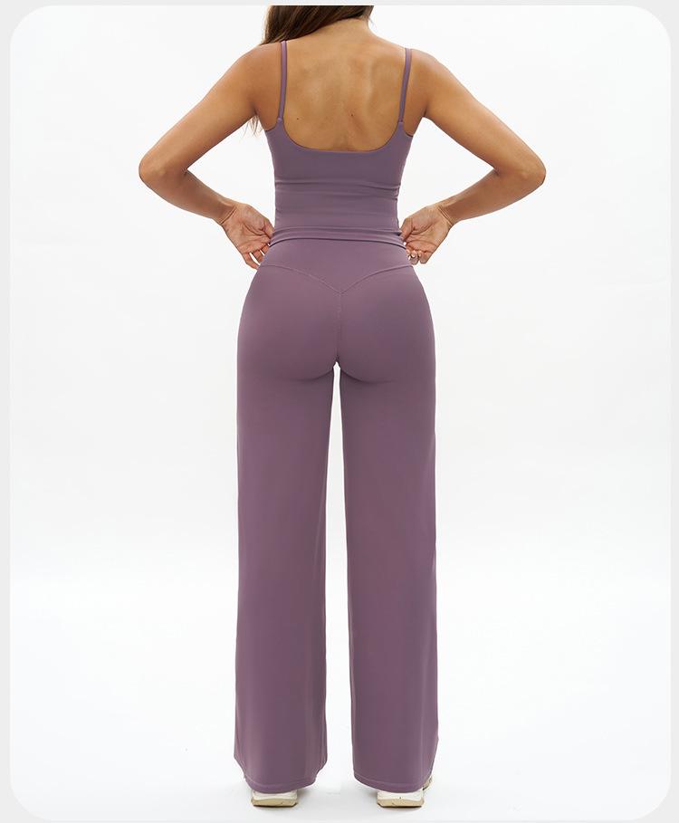 European-American Yoga Set: Brushed Wide-Leg Sportswear for Running & Fitness