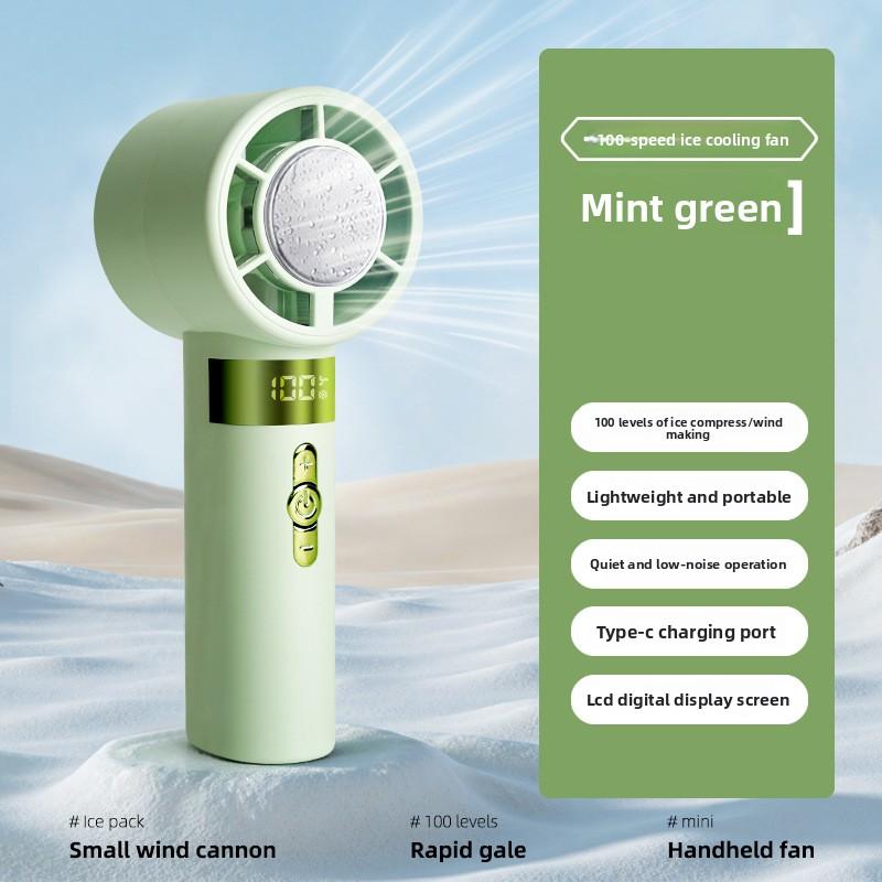 Simple Ice Pack High-Speed Handheld Fan with 100-speed Digital Display Portable Fan USB Charging Version Ice-Feeling Mini Fan