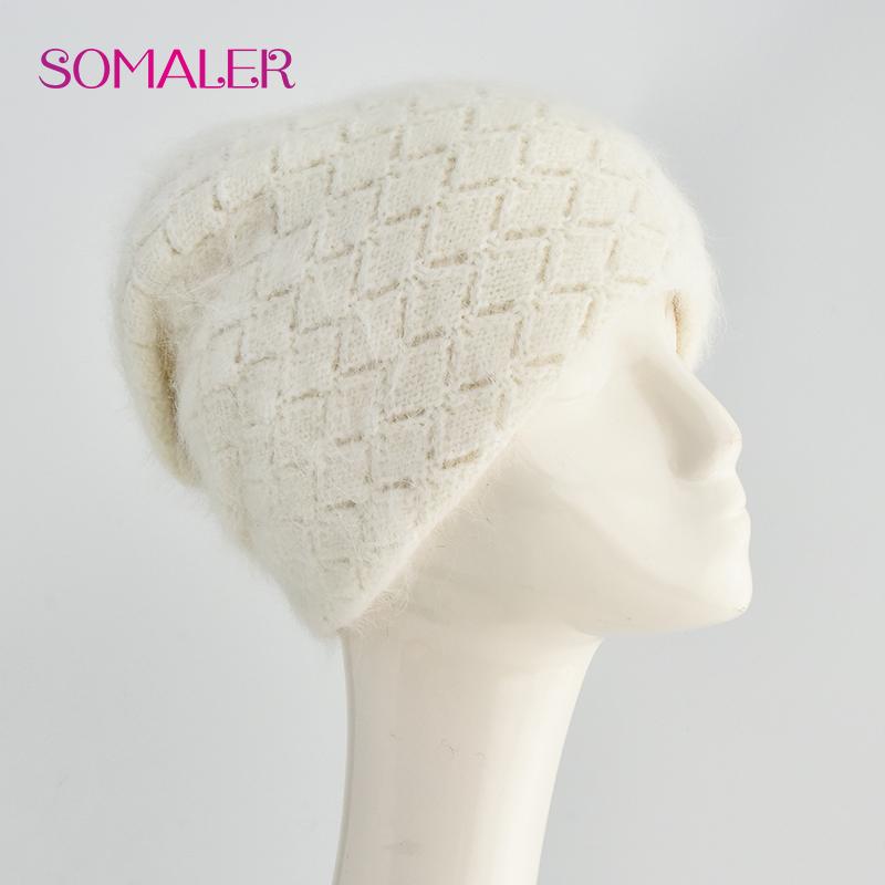 Czapka zimowa dla kobiet z wełny królika angora dzianinowa czapka gruba ciepła czapka damska czapka z czystego kaszmiru