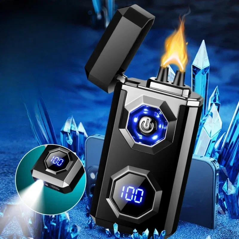 Large Flame Arc Metal Lighter Windproof LED Lighting Power Display Ignition Display Fast Charging Ignition Gadget