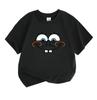 Kids Boys Girls 100% Cotton Crew Neck Short Sleeve T-Shirt, Cute Cartoon Smiling Big Eyes Funny Casual Soft Breathable Tee for Daily Play Lightweight