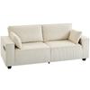3-Seater Sofa In Corduroy Velvet 218 Cm, Living Room Sofa, Spring Cushions, Wide Armrests, 2 Cushions, Beige