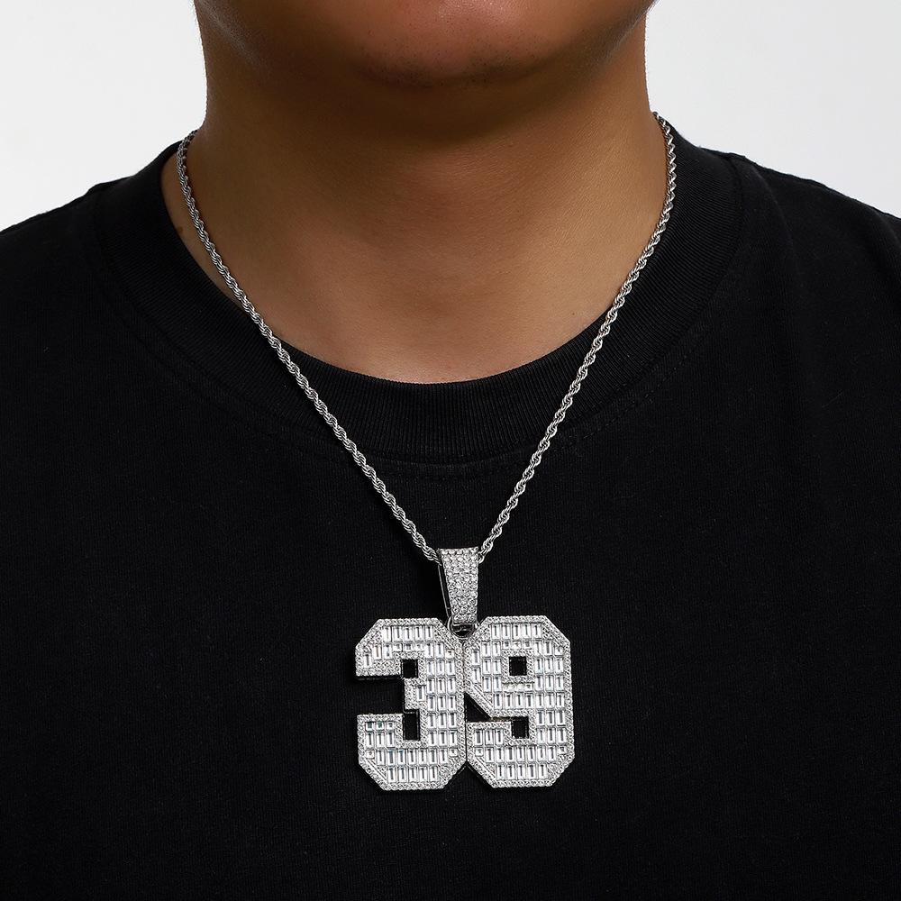 Hip Hop Necklace Flash Diamond Cuban Chain Exaggerated Number 39 Graphic Full Diamond Pendant Necklace