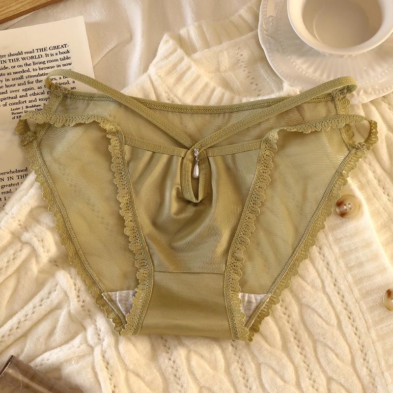 

Женские сексуальные кружевные трусики со средней посадкой - чистый хлопок, антибактериальные, бесшовный французский атлас, модный ажурный дизайн. M (40-52 kg)
