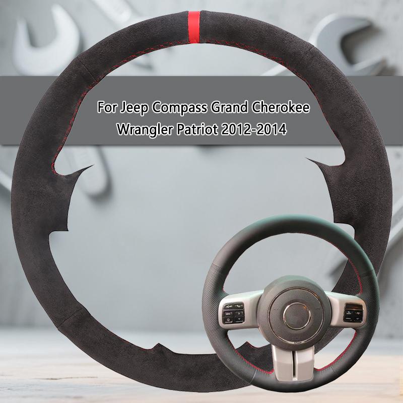 Car Steering Wheel Cover For Jeep Compass Grand Cherokee Wrangler Patriot 2012-2014 Soft Suede Leather Steering Wheel Hand-sewn