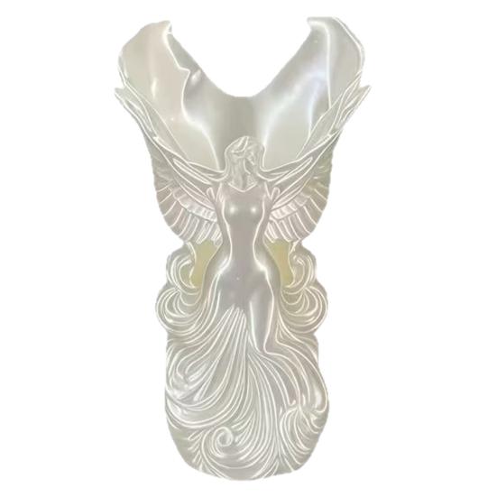 

3D Printed Angel Wings Pen Holder Sculptural Winged Figure Desk Organizer Multi-functional Makeup Brush Holder for School Home Office білий