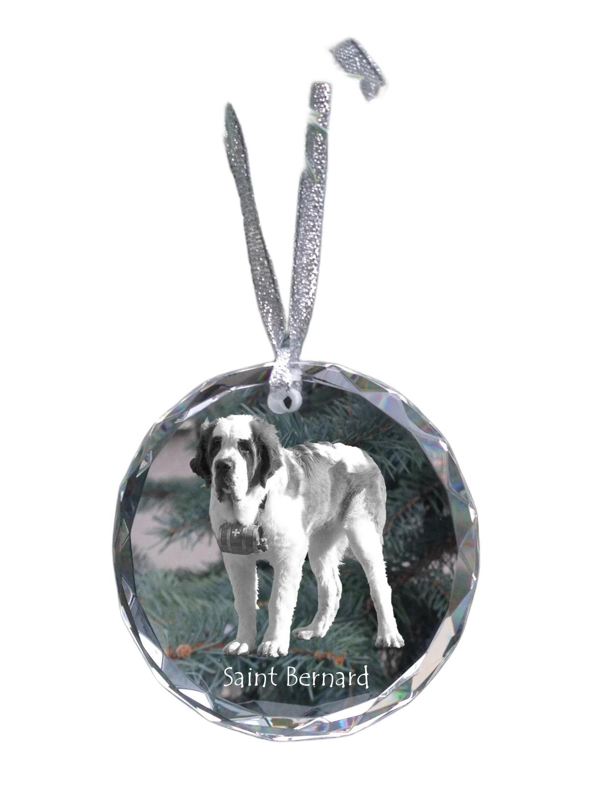 

St. Bernard, Saint Bernard, Alpine Mastiff - crystal bauble with a photo, dog photo in crystal, personalized Christmas tree ornament by Art-Dog brand прозорий