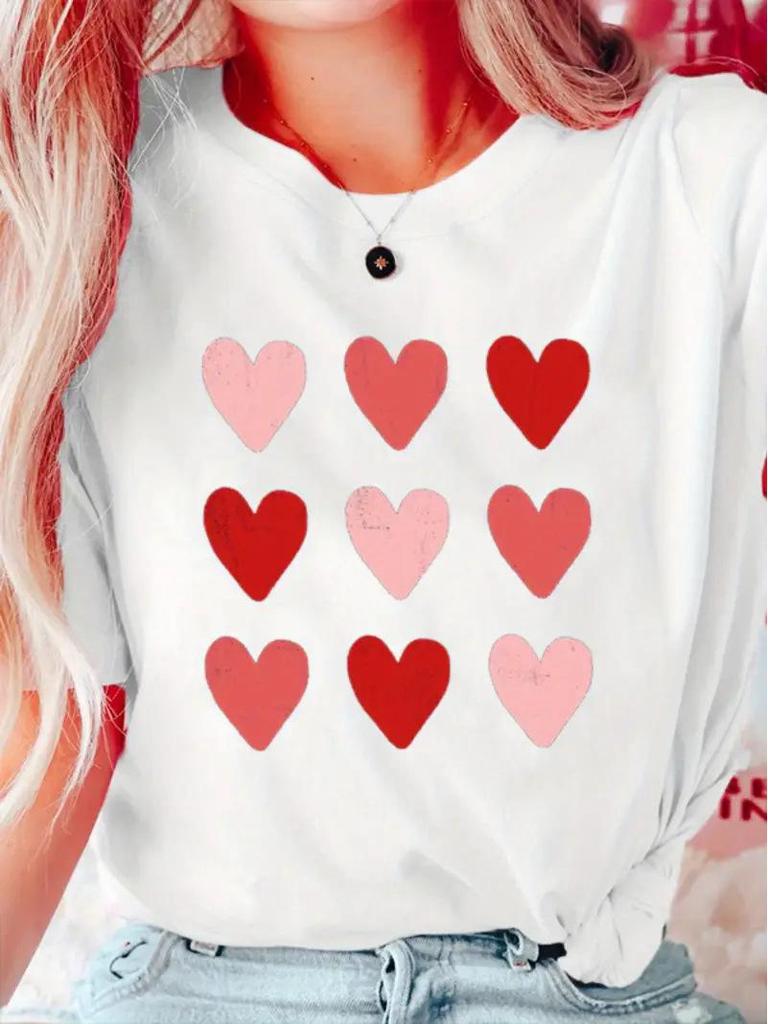 TEMU Valentine's Heart Women's Short Sleeve Crew Neck Top