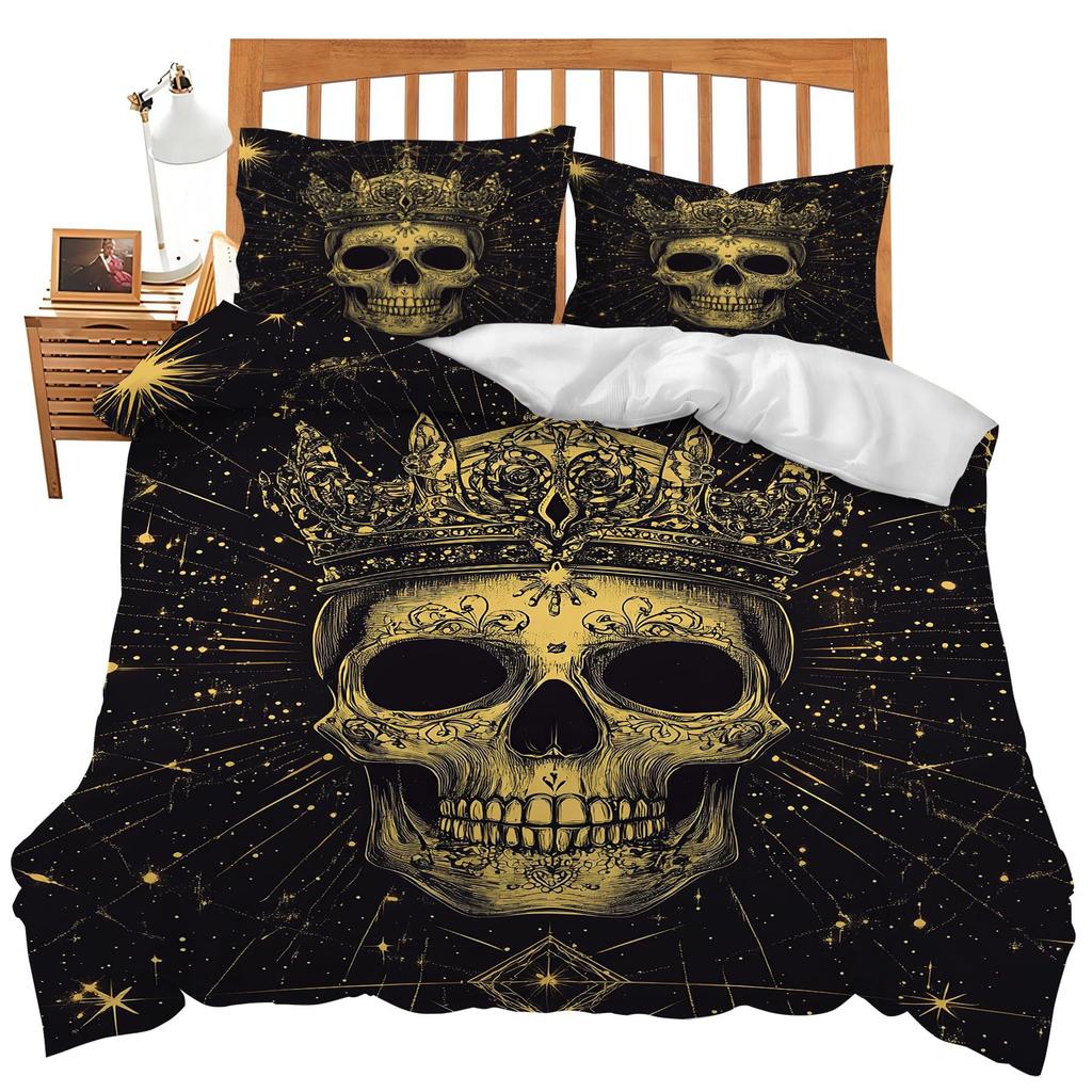 Black Damask Comforter Cover Set Exotic Sugar Skull Duvet Covers Gothic Vintage Floral Skeleton Bedding Set Bohemian Quilt Cover