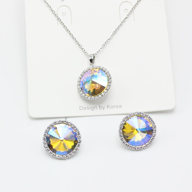 Edelstahlkette 3D Doppellagig Blaue Zirkonia Blume Anhänger Halsketten Ohrringe Zirkon Set für Damen Schlüsselbein Halsband Geschenk