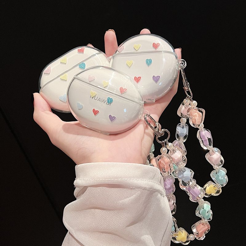 

для Huawei Freebuds5 Защитный чехол 4e 4i Heart 3-го поколения Pro2 + Чехол для беспроводных Bluetooth-наушников Freebudspro Прозрачный 5i Ударопрочный FreeBuds 5 Color Heart](Matching bracelet)