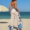 European And American Printed Bikini Three-Piece Swimsuit Sexy Lace-Up Halter See-Through Trousers Bikini Swimsuit Women