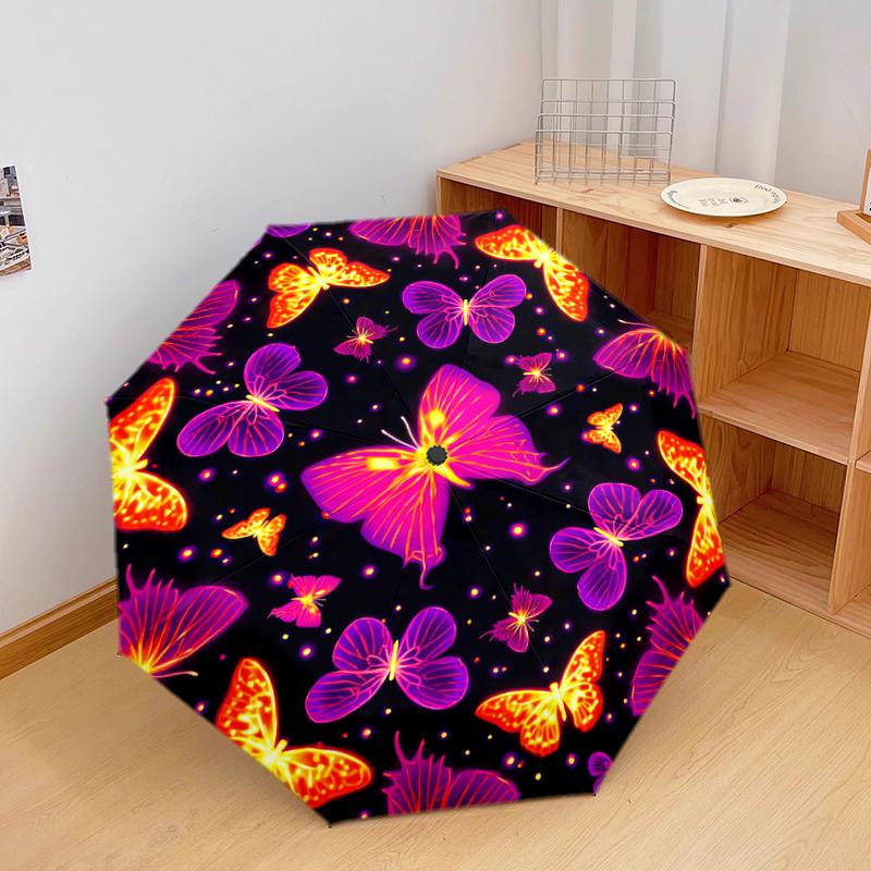 1 PC Automatic Folding Umbrella - Butterfly Pattern, Portable & Foldable Design with 8 Ribs, Christmas Birthday Gifts