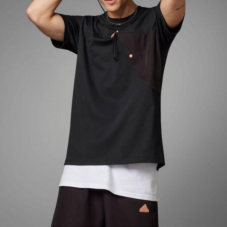 Adidas Solid Color Logo Print Crew Neck Pullover Casual Short Sleeve T-Shirt Men Tops Black IP3734