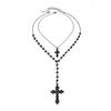 Vintage Hollow Pattern Cross Pendant Necklace, Dark Imitation Crystal Chain Stacked Collarbone Chain