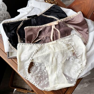 Ladies Spring and Summer Sexy Lace Leopard Print Edge Ice Silk Briefs