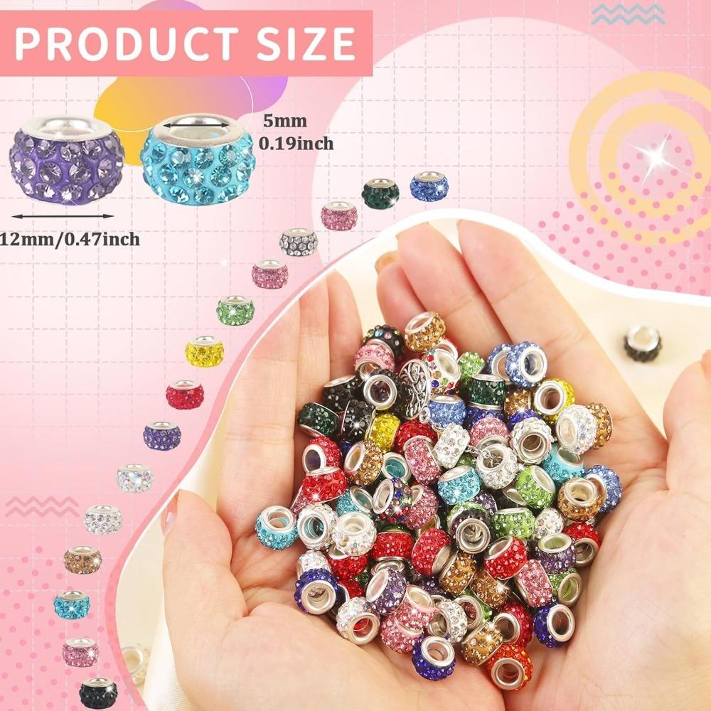 20/50/100 Pieces Large Hole Beads Mixed Color Rhinestone European Beads Large Hole Fairy Wand Garden  Craft Spacer Beads DIY Charms Making Supplies