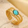 Bohemian Turquoise Adjustable Stainless Steel Ring - Geometric, Non-Fading