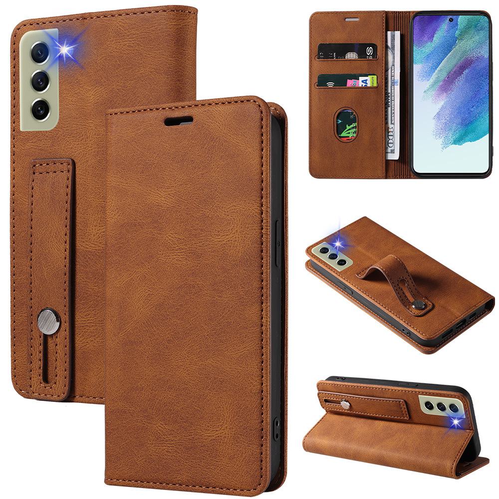 Kožené pouzdro pro Samsung S21 FE s poutkem na zápěstí a magnetickým zapínáním - kompatibilní s A22 5G, S20, S10, A51 - ochranný kryt