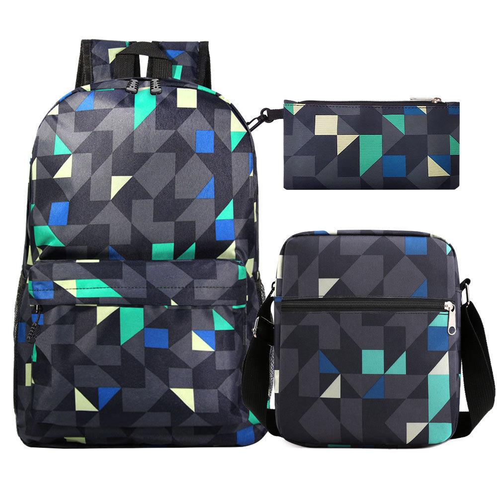 Large Capacity Schoolbag with Shoulder Strap; Student Three-piece Pencil Case Set