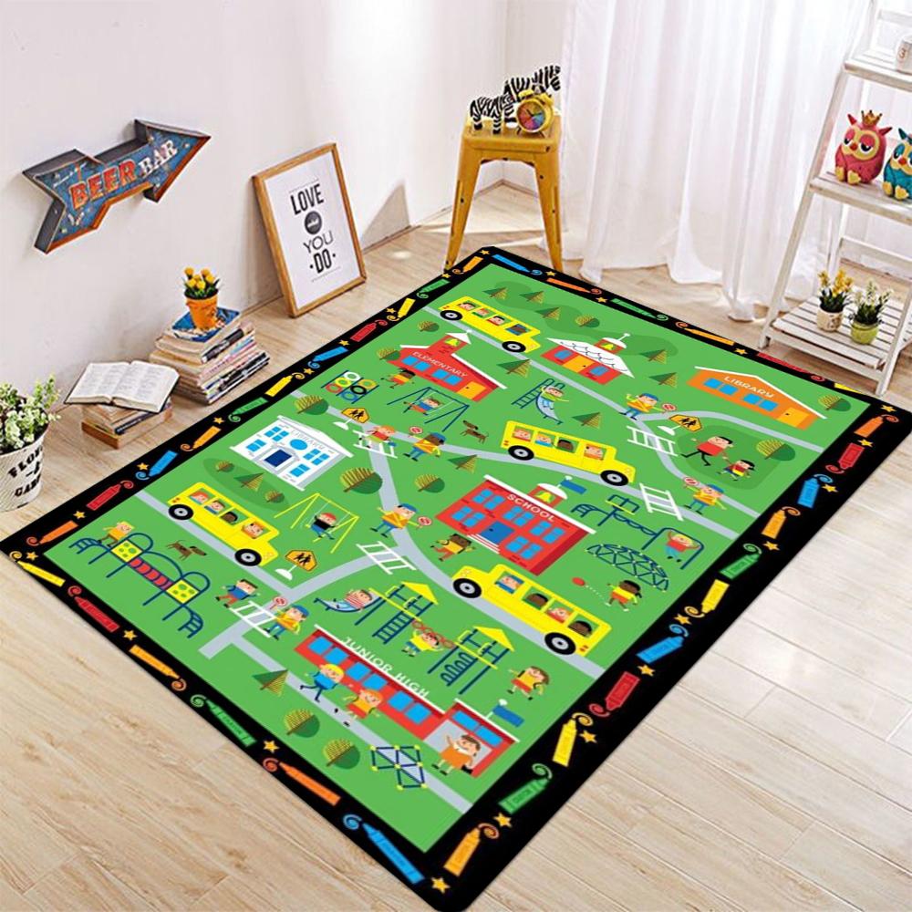 Thickened Flannel Carpet Living Room Children's Bedroom Decoration Floor Rug Cartoon Road Play Mat Soft Tatami Carpets Non-slip