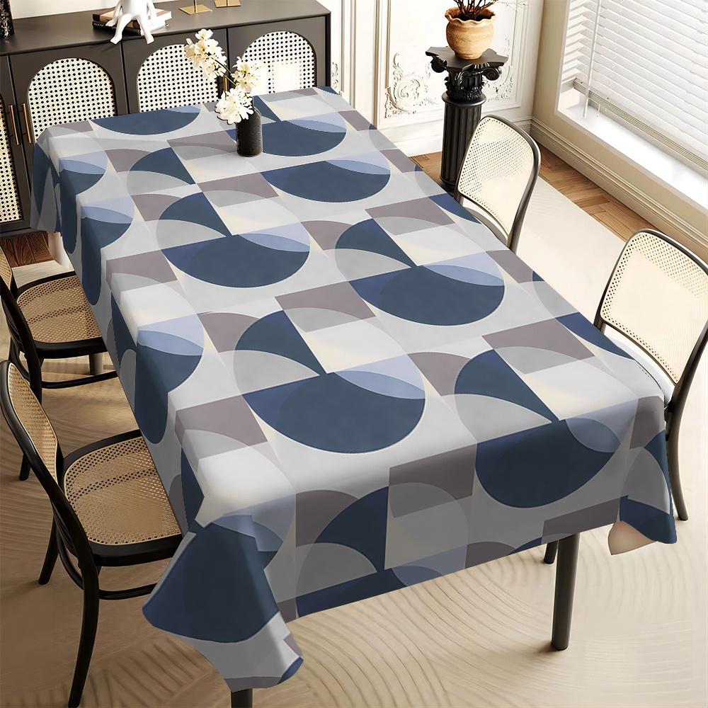 One geometric pattern tablecloth - blue, grey and white polyester rectangular table cover, suitable for partieszyc