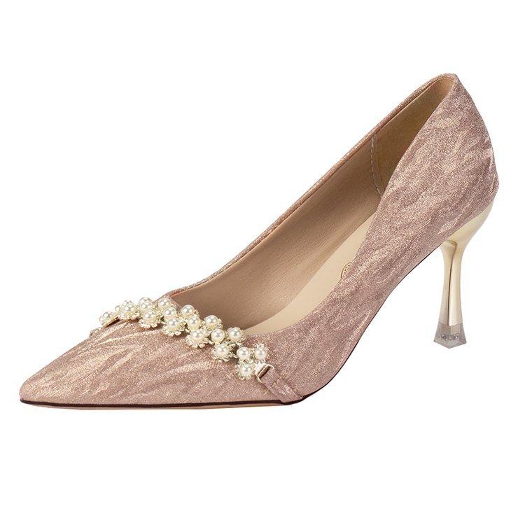 New Sequined Pearl High Heels for Bridesmaids, Engagement Shoes, Slim Heels, Non Tiring Feet, Shallow Mouth Pumps Shoes