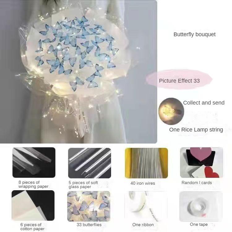 Butterfly Bouquet DIY Handmade Material Bag for Girlfriends Birthday Gift High-end Feeling Girls Table Decoration for Wedding