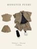 Baby Jungen Baumwoll-Leinen Gestreiftes Hemd & Shorts Set - Kurzarm Sommer Outfit