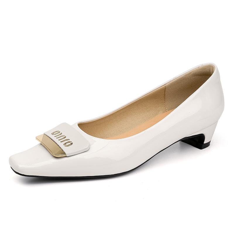 Spring New Small High-heeled Fashion Single Shoes, Real Cowhide Thick-heeled Women's Shoes, Soft Soles Are Not Tired of Feet, and High-end Shallow-mou