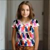 Girl Clothes Summer Cartoon Cat Graphic Children's Clothing  Doodling Short Sleeve O-Neck Top
