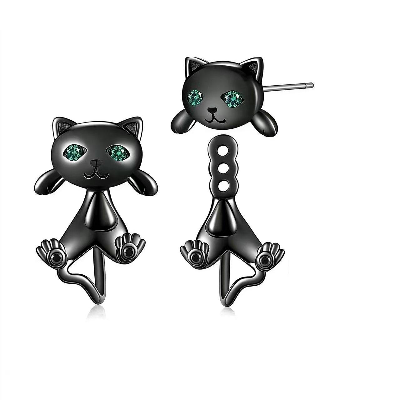 Yanbai Malachite Cat Stud Earrings - Cute, Simple Everyday Style.