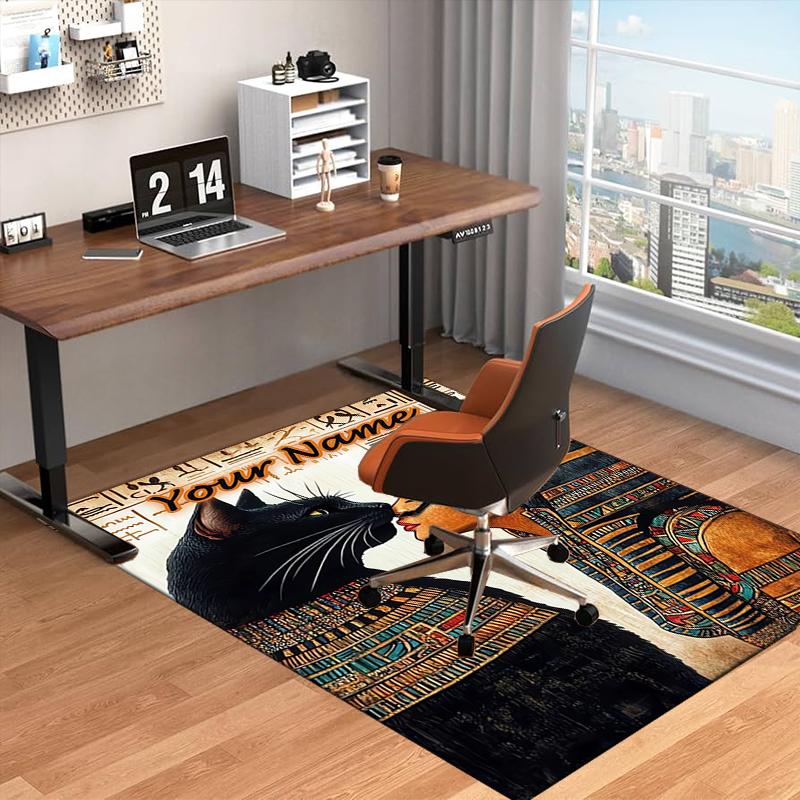 1PC Custom Name Egyptian Cat Pharaoh Theme Floor Mat Ideal for Living Room, Game Rooms, Office, Bedroom Floor Mat Playful Design